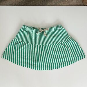 Boden Green and White Skater Mini Skirt with Smocked Tie Front